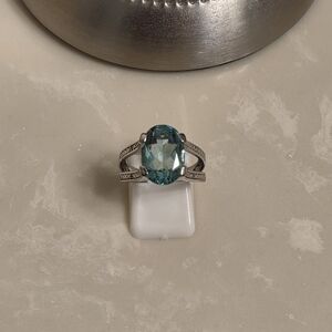 925 Silver Sea Green Oval Tribal Ring Size 7